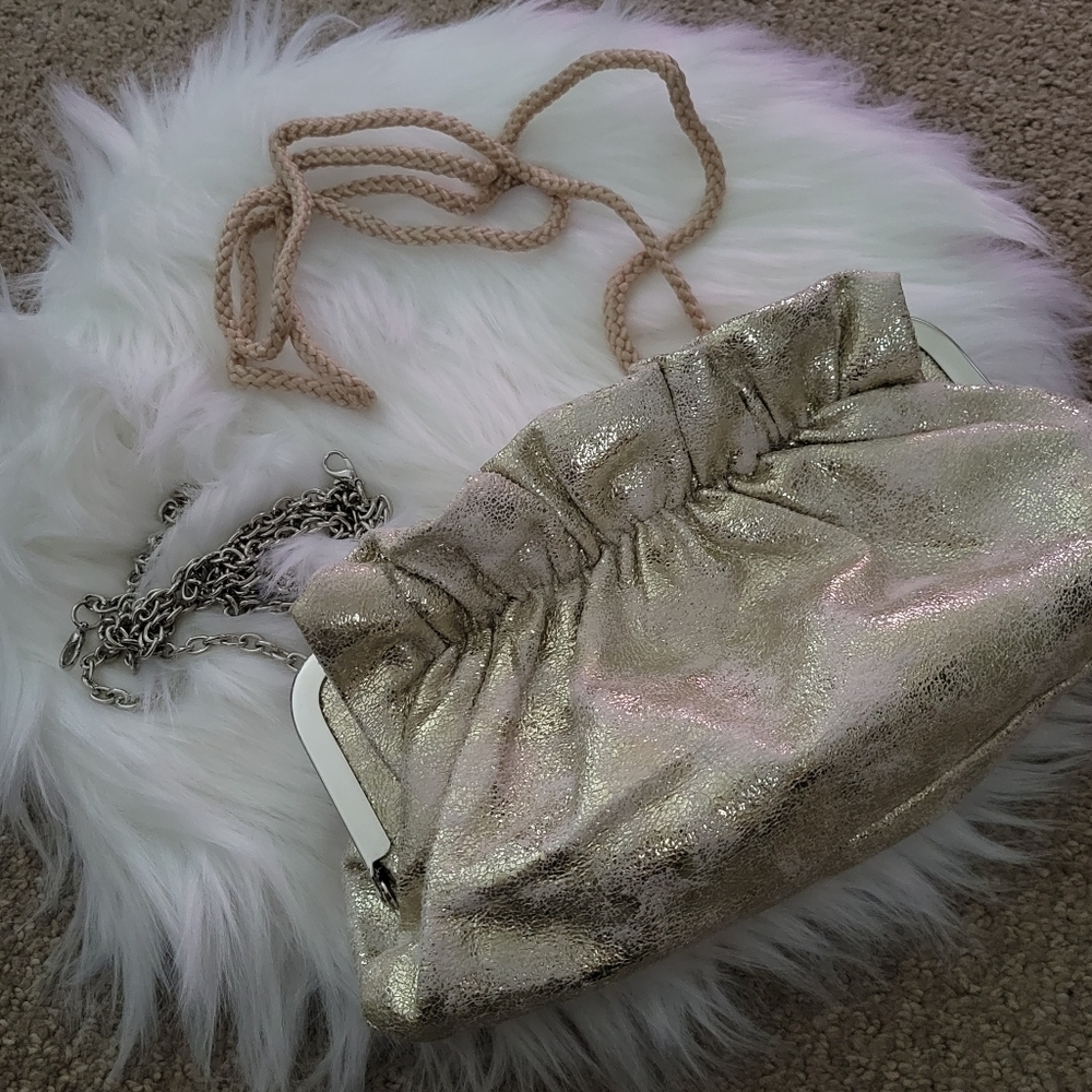 Charming Charlie Gold Clutch & Crossbody Purse - Picture 6 of 10
